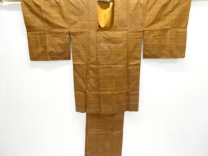 格子織り出し手織り紬二部式ロング道行コート